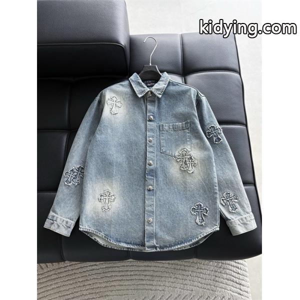 2025秋冬新作 ブラック クロス デニムシャツ刺繍デザイン Chrome Hearts クロムハーツ スーパーコピー-1