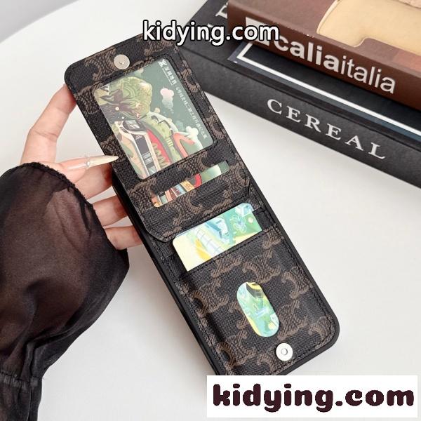 2026新作 CELINE 激安 セリーヌ スマホケース トリオンフ柄 カード収納 スタンド機能付き メタルロゴ 多機能 携帯ケース 人気アイテム-3