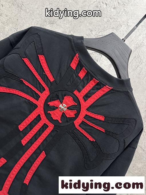 ディープグリーン 半袖Tシャツ Chrome Hearts クロムハーツ コピー 胸元サークルロゴ 同色刺繍調 クルーネック ゆったりシルエット-3