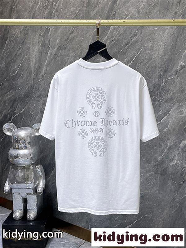 ホワイト 半袖Tシャツ Chrome Hearts クロムハーツ コピー 胸元サークルロゴ クルーネック シンプルカジュアル-4