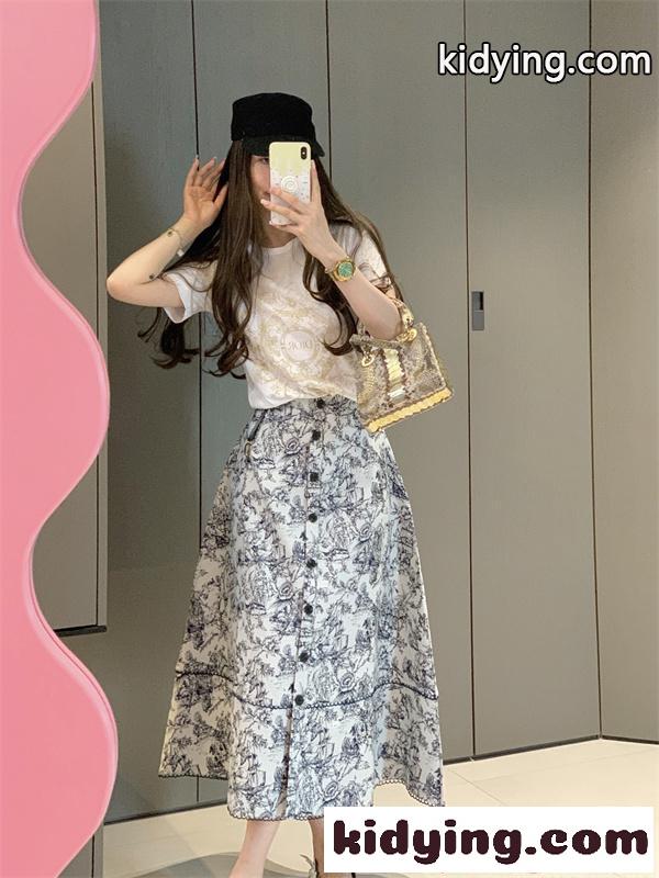 DIOR エレガント プリント セットアップ ディオール コピー tシャツ ワンピース レディース 上品カジュアル 着回し万能-4