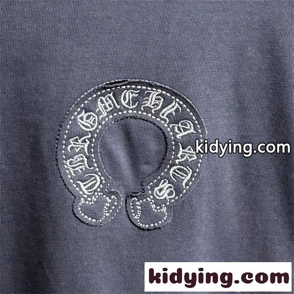 Tシャツ クロムハーツ コピー 半袖 無地 胸元刺繍 袖ロゴ ベーシック Chrome Hearts ブラック ホワイト グレン-8