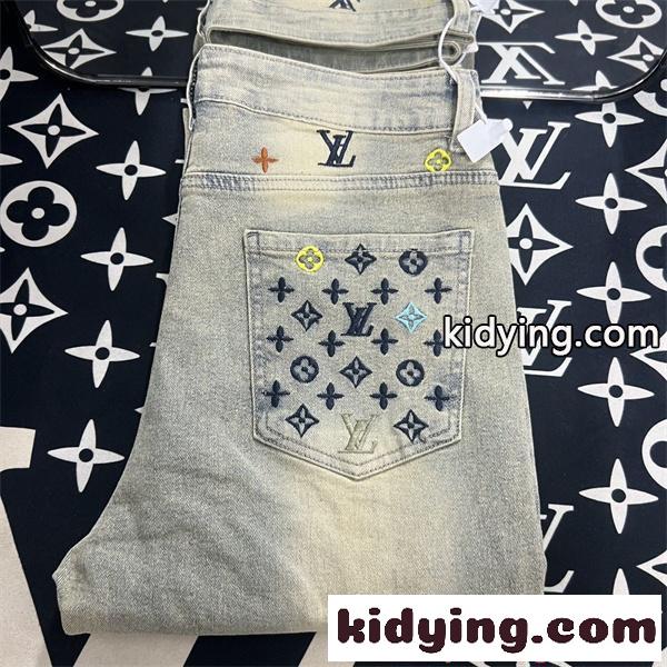 ルイ・ヴィトン コピー デニムパンツ メンズ ストレート 刺繍モノグラム ウォッシュ加工 ヴィンテージ仕上げ カジュアル ロングパンツ 春夏-6