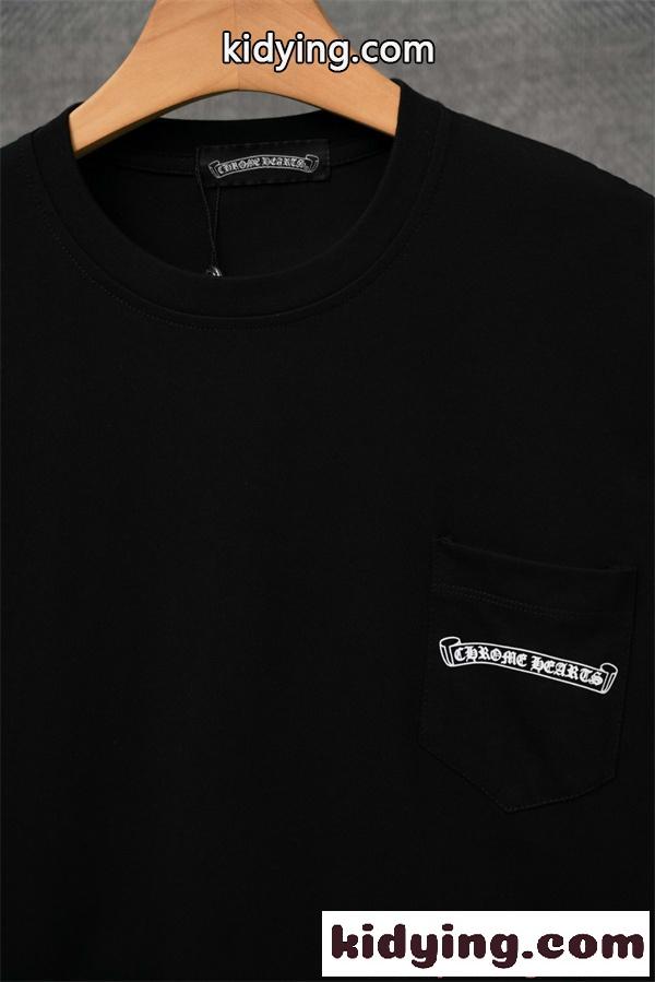 ピンククロス クロムハーツ スーパーコピー 半袖Tシャツ 胸ポケット付き ホワイト ブラック 夏 ストリート Chrome Hearts クロムハーツ-5