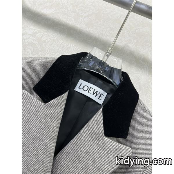 秋冬本命 グレージュ ジャケット ベルト付き 上質素材 モード LOEWE ロエベ 偽物-1
