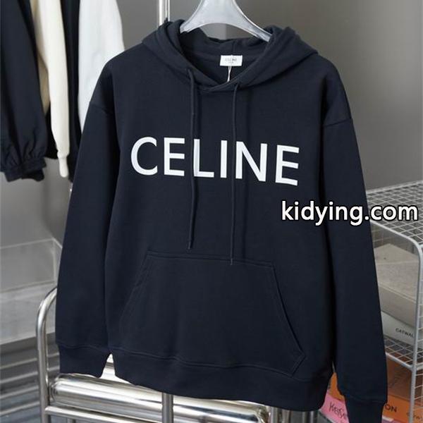 セリーヌ 偽物 CELINE 最新コレクション ネイビーロゴ フーディ スウェット パーカー 季節限定モデル-0