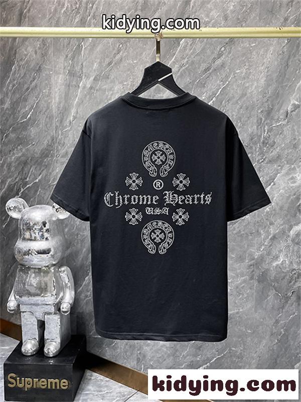 ホワイト 半袖Tシャツ Chrome Hearts クロムハーツ コピー 胸元サークルロゴ クルーネック シンプルカジュアル-2