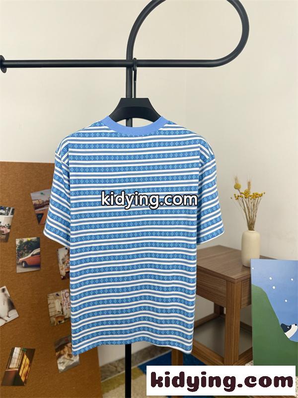 CHROME HEARTS クロムハーツ コピー 2026新作 メンズ 半袖Tシャツ ボーダー 総柄 ロゴ刺繍 クルーネック コットン-3