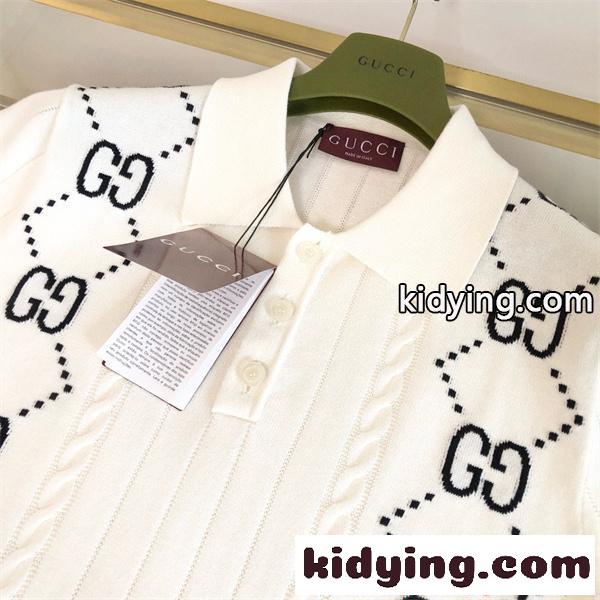 GUCCI グッチ コピー 2026新作 レトロモチーフ ニットポロ レディース 半袖 フェミニンスタイル-2