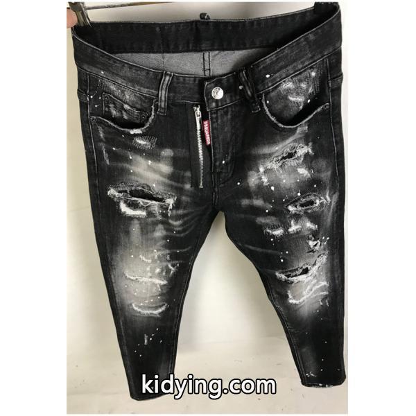 Dsquared2 激安 ブラック ダメージデニム メンズ ペンキ加工 ヴィンテージ スキニーフィット ジーンズ-3