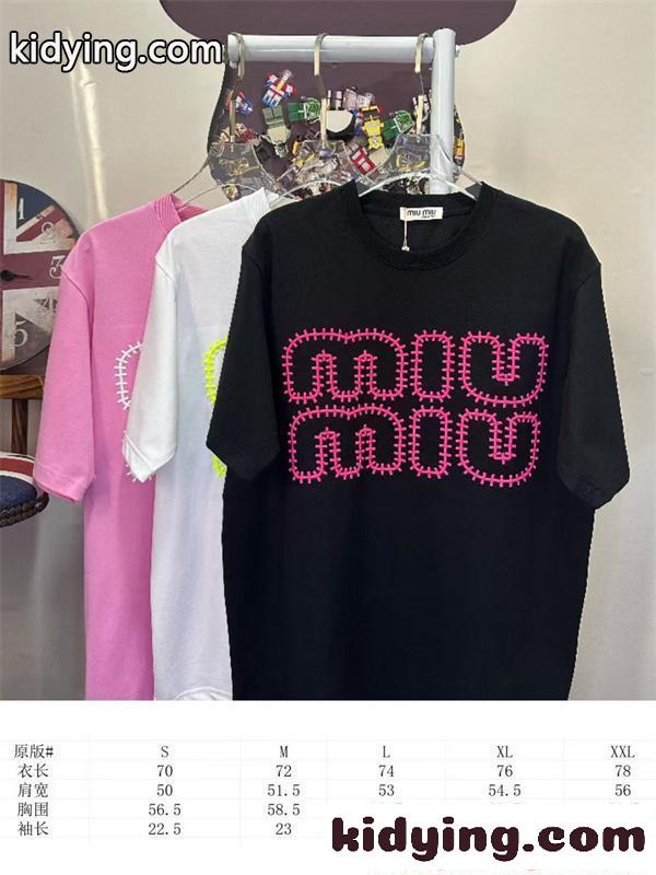 MIUMIU 可愛い Tシャツ ブラック ミュウミュウ コピー 半袖 ビッグロゴ 韓国風 カジュアル 存在感抜群-7