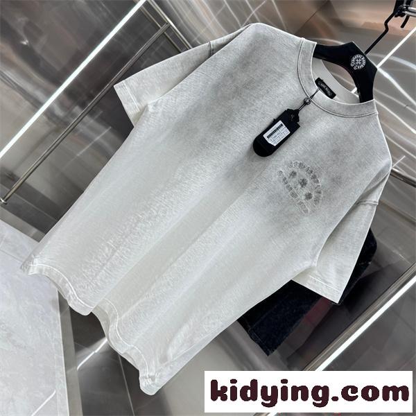 グレー 半袖Tシャツ 同色刺繍 バックロゴ クロスモチーフ 上品見え ミニマル クロムハーツ コピー Chrome Hearts-2