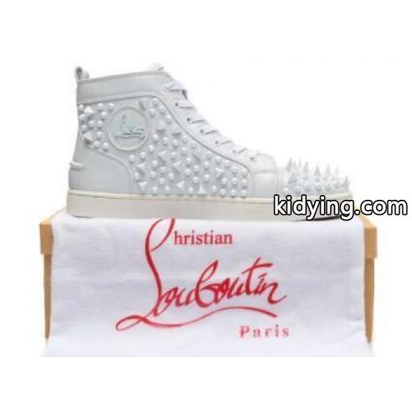 流行アイテムルブタンルイススパイクスフラットハイカットスニーカーホワイト LOUBOUTIN LOUIS-0