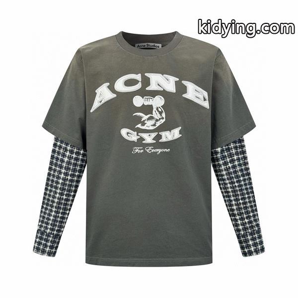 Acne Studios アクネ ストゥディオズ コピー 激安 25FW ロゴ刺繍フェイクレイヤード長袖Tシャツ メンズ レディース ホワイト＆グリーン-0
