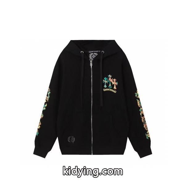 クロムハーツ コピー ジップパーカー 魅力的 カラフル クロス スリーブデザイン ブラック CHROME HEARTS-1