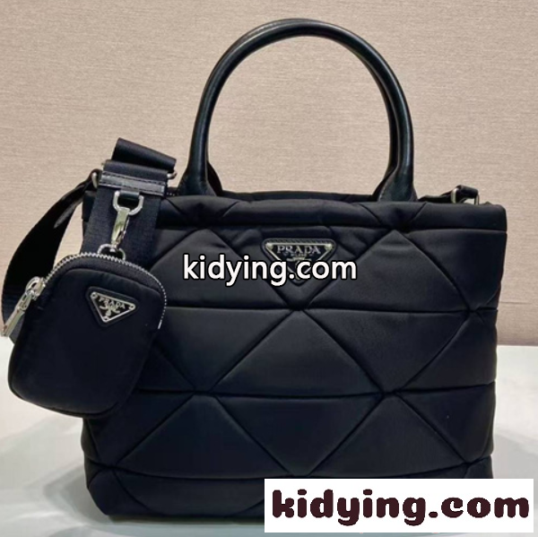PRADA コピー プラダ ハンドバッグ ナイロンキルティング ブラック 2WAY ショルダーバッグ ミニポーチ付き 軽量 大容量 高級仕様 N級モデル レディース-0