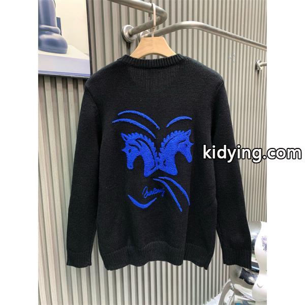 秋冬安定 ブラック ニット セーター ブルー刺繍 洗練 BURBERRY バーバリー 偽物-1