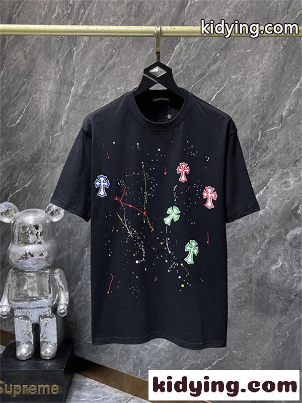 ブラック 半袖Tシャツ Chrome Hearts クロムハーツ コピー トーンオンサークルロゴ バックプリント クルーネック ゆったりシルエット-1