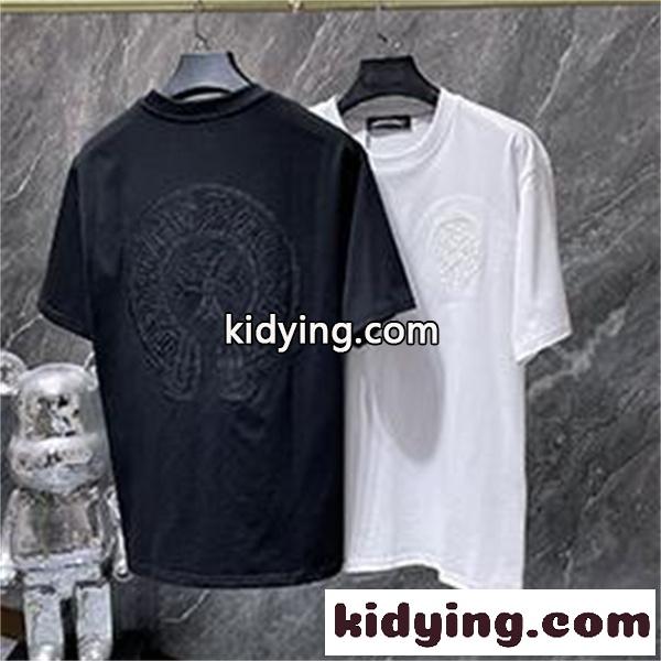 バックプリントTシャツ Chrome Hearts クロムハーツ コピー トーンオンクロス柄 半袖 丸首 ストリートカジュアル-0