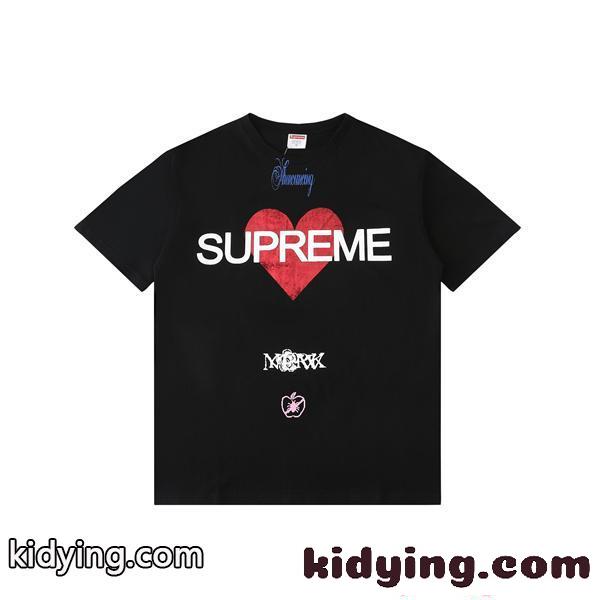 半袖Tシャツ SUPREME ブラック シュプリーム コピー ホワイト ハートロゴ プリントデザイン コラボ風 ストリート-0