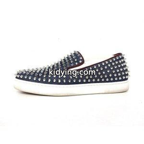 Christian Louboutin クリスチャンルブタン スリッポン デニム スパイク スタッズ ROLLER BOAT FLAT 44 BLUE メンズ 販売 通販-0