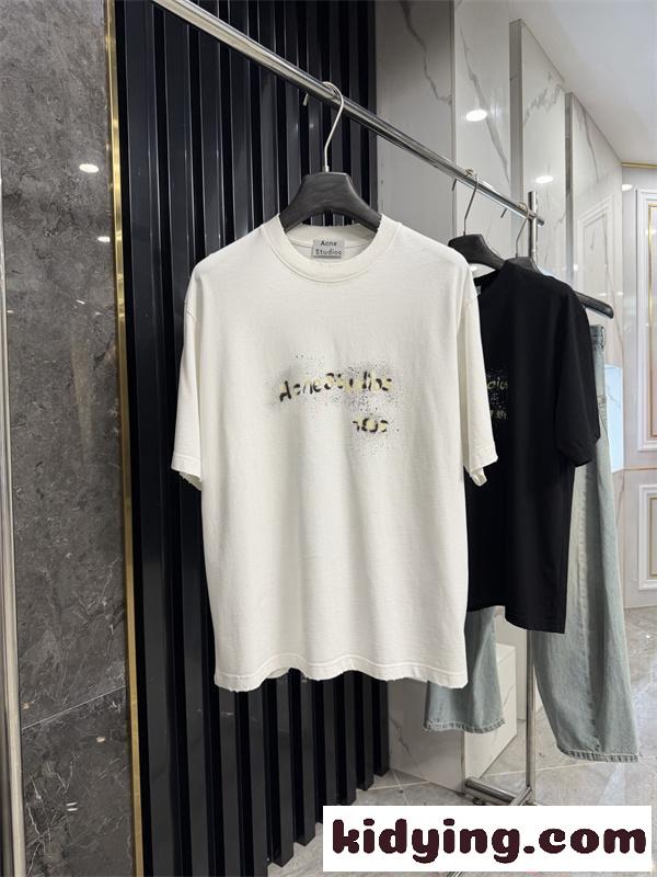 Tシャツ ブラック 半袖 アクネストゥディオズ コピー Acne スプレーデザイン ストリート感 プリント-1