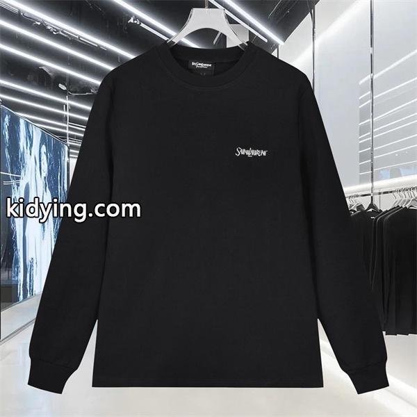 SAINT LAURENT コピー 秋冬ベーシック万能 ブラック ミニロゴ ロングスリーブ T シャツ サンローラン-0