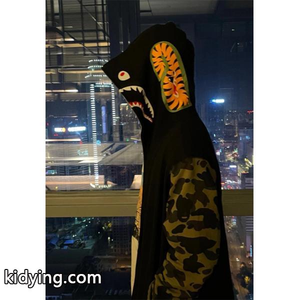 BAPE コピー 秋冬 個性 トレンディ ブラック × カモフラージュ シャーク 連帽 ジップアップ ベイプ-2