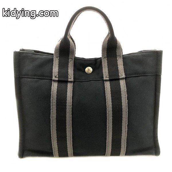 HERMES エルメス　トートバッグ　ハンドバッグ　フールトゥ　TPM　ブラック　グレー  美品　キャンバス　HERMES　小さい　定番　バッグ-0