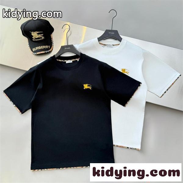 激安 メンズ バーバリー コピー BURBERRY 半袖Tシャツ クルーネック チェック切替 ロゴ刺繍 コットン素材 英倫風 カジュアル 夏-8
