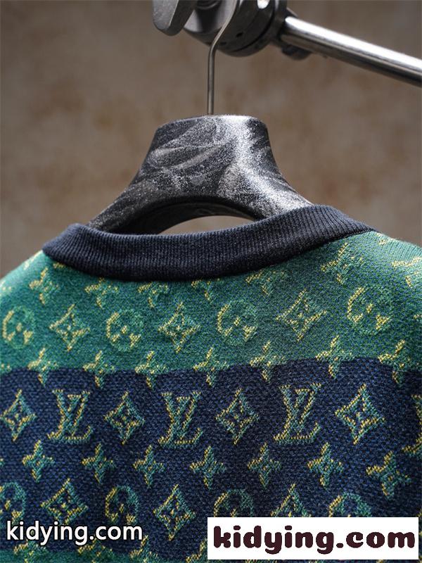 ボーダー 切替 モノグラム ジャガード 半袖ニットTシャツ 上質素材 厚手 高級感 ルーズフィット メンズ レディース ルイヴィトン コピー Louis Vuitton-3