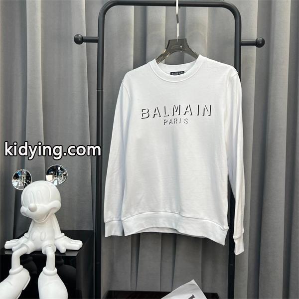 BALMAIN コピー 秋冬 日常シンプル ユニセックス ホワイト 円领 ミニロゴ スウェット バルマン-0