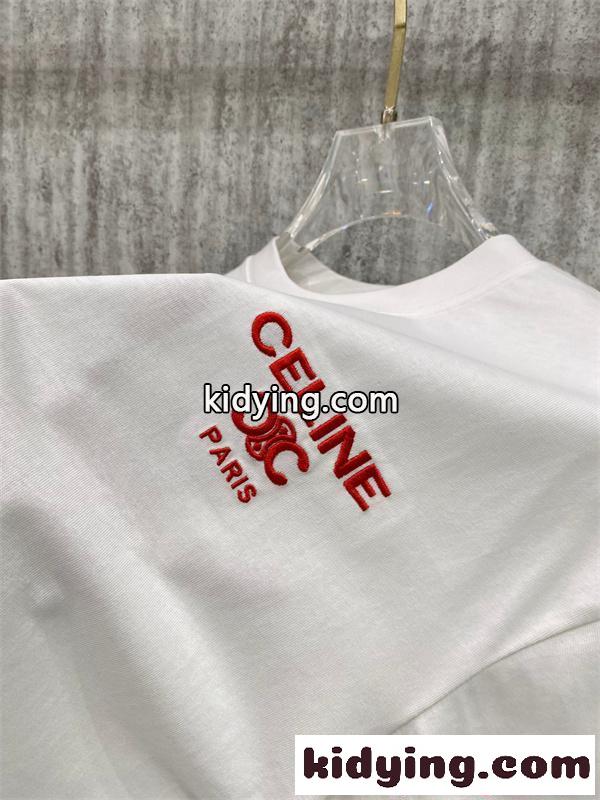 ワンポイントロゴ CELINE 半袖Tシャツモノトーンスタイル セリーヌ コピー 着回しアイテム-6