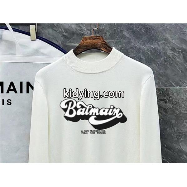 BALMAIN コピー 秋冬ストリート個性 トレンディ ブラック × ホワイト 半高领 アートロゴ ニットセーター バルマン-4