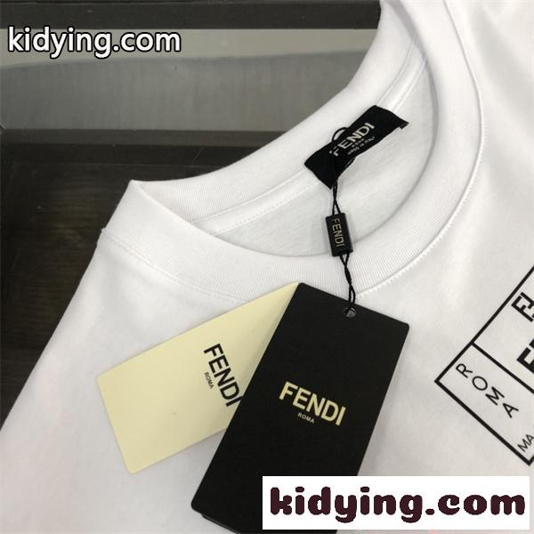 FENDI 洗練 スクエアロゴ フェンディ コピー ホワイト 半袖 Tシャツ ミニマル シンプル きれいめ-5