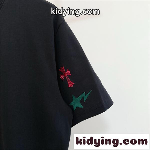 クロムハーツ コピー Tシャツ 多彩刺繍 ブラック 星 十字架 Chrome Hearts カジュアル 日常-6