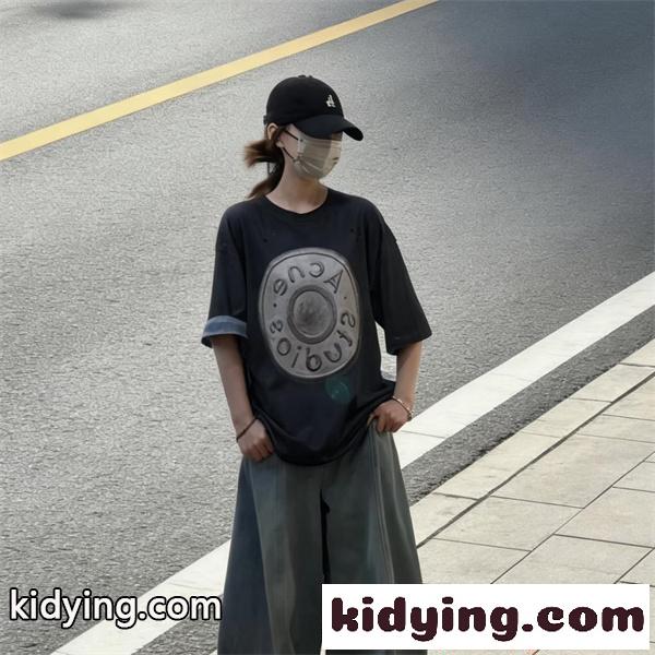 アクネストゥディオズ コピー プリントTシャツ ブラック Acne 半袖 モード ストリート 存在感-0