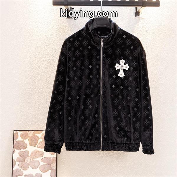 冬季限定 Chrome Hearts クロムハーツ ブラック モノグラム クロス刺繍デザイン 偽物 ベロアジャケット-0