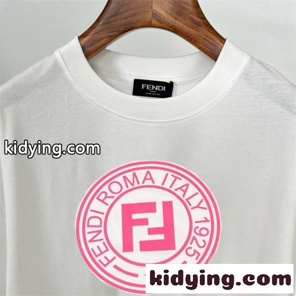 存在感 フェンディ コピー ピンクプリント FENDI ブラック 半袖 Tシャツ ビッグロゴ ストリート-6