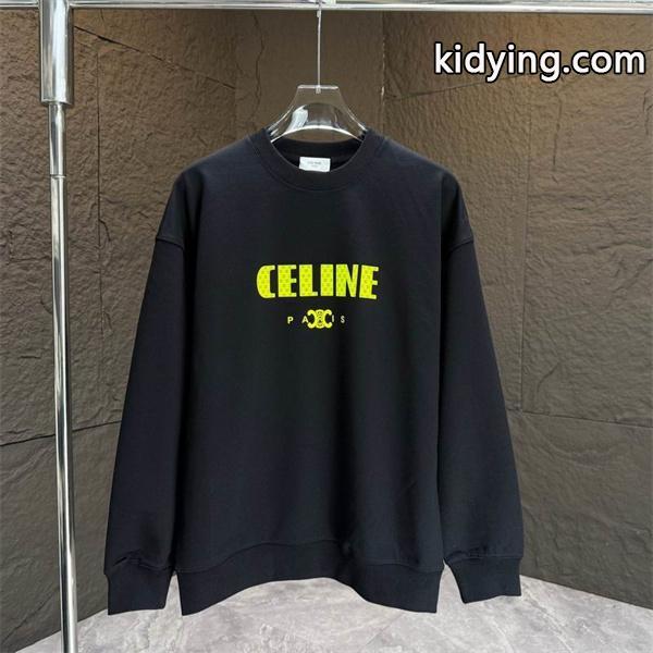 モード感溢れる セリーヌ CELINE 偽物 025秋冬新作 ブラック×イエロー ロゴプリント スウェット トレーナー-0