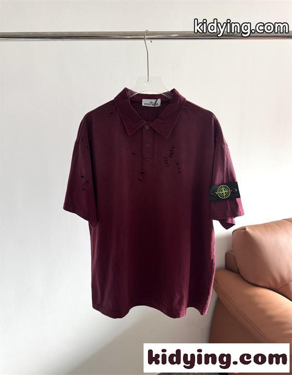 ポロシャツ メンズ 半袖 ダメージ加工 オーバーサイズ ブラック STONE ISLAND ストーンアイランド コピー-2