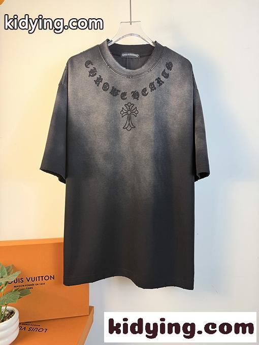 グラデーション 半袖Tシャツ Chrome Hearts クロムハーツ コピー ゴシックロゴ クロスモチーフ ウォッシュ加工 ルーズフィット ブラック-1