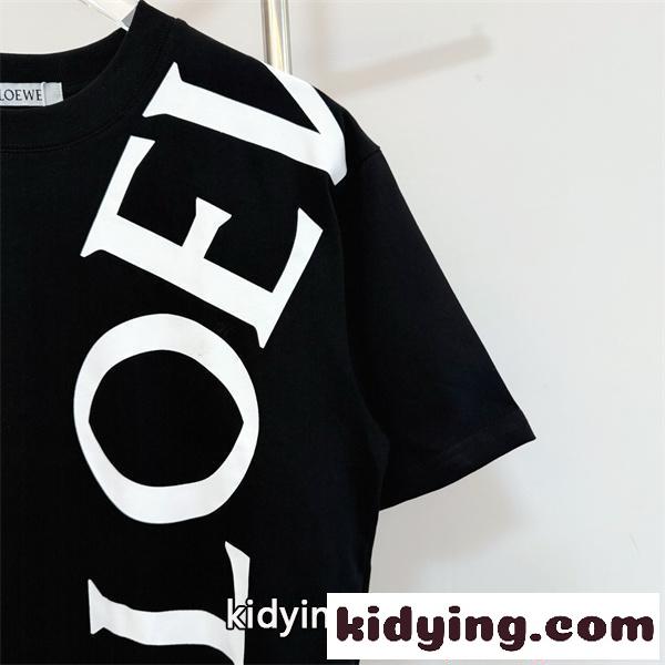 ロエベ コピー Tシャツ ブラック&ホワイト 斜めロゴ 大型プリント カジュアル モード 高級感 LOEWE-6