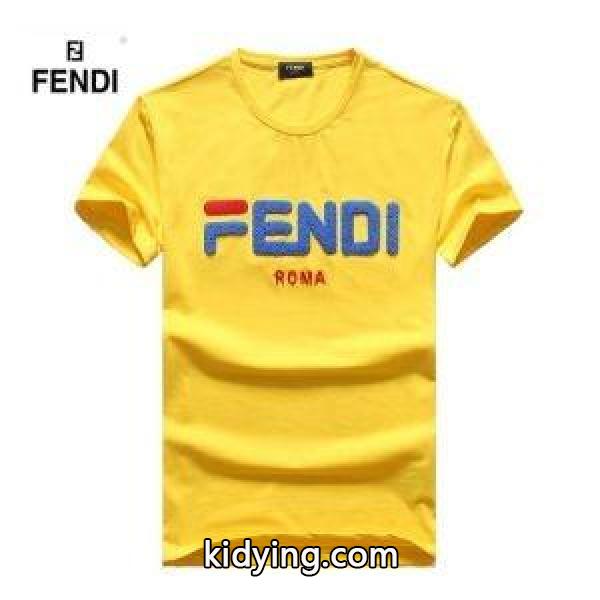 フェンディ スーパー コピーFENDI最安値セールロゴプリントＴシャツ流麗なシルエット男性用黒白イエローグレー-1