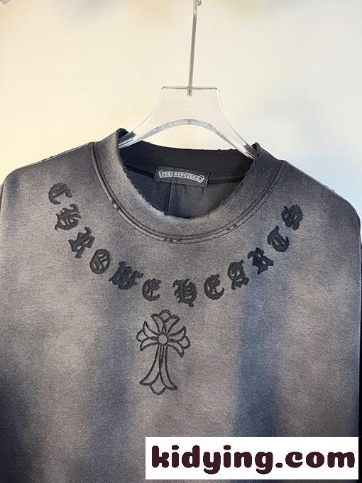 グラデーション 半袖Tシャツ Chrome Hearts クロムハーツ コピー ゴシックロゴ クロスモチーフ ウォッシュ加工 ルーズフィット ブラック-2