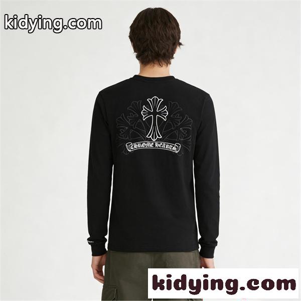 CHROME HEARTS シンプル ブラック クロムハーツ スーパーコピー 長袖Tシャツ 胸元ポケット 背面プリント-0
