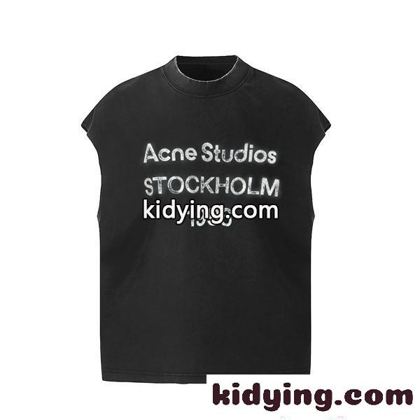 ワンポイント刺繍 ACNE STUDIOS アクネ ストゥディオズ コピー Tシャツ 半袖 ホワイト ブラック シンプル-0