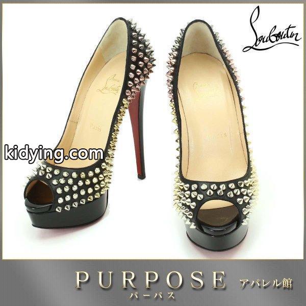 クリスチャン ルブタン Christian Louboutin スパイク スタッズ オープントゥ パンプス ハイヒール レザー エナメル ブラック 36 230 235cm :90053611:PURPOSEパーパス・ヤフー店 - 通販ショッピング-0