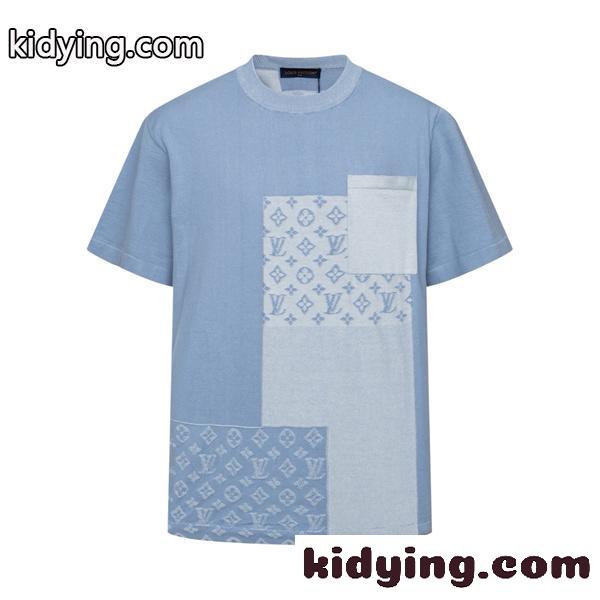 ブルー モノグラムパネル切替 クルーネック ポケットディテール 柔らかニット Tシャツ LOUIS VUITTON ルイヴィトン コピー-0