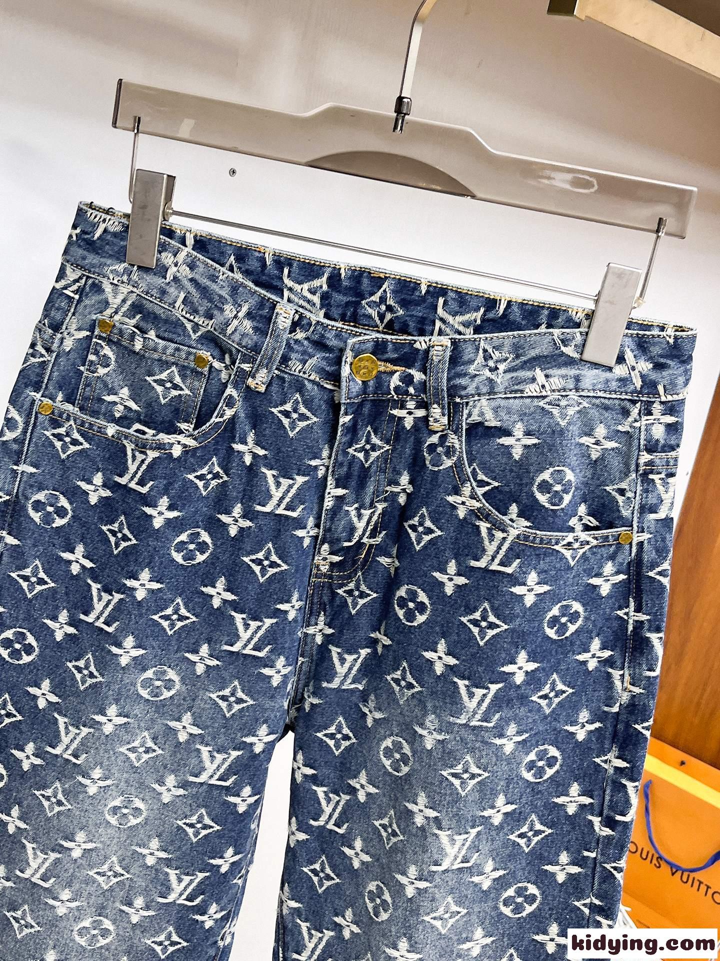 LOUIS VUITTON デニムパンツ メンズ ストレート ヴィンテージ加工 ルイヴィトン コピー 高級感 ストリート-3
